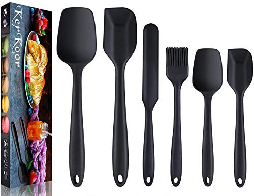6pcs Teigschaber Silikon,Silikon Spatel Silikonschaber Hitzebeständig Küche Spatula Rührlöffel Utensilien Sets-Schwarz.
