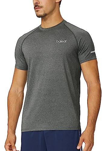 baleaf Men's Running Shirts Workout Short Sleeve Athletic Gym T-Shirt Quick Dry Grey M