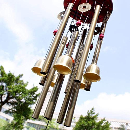 Chianrliu - Campanello a Vento, VI augura la prosperità: Incredibile Tradizionale Cinese, 4 Tubi in Bronzo, 5 Campane e Base in Legno, per Patio Esterno, Giardino e Decorazione Interna (2#)