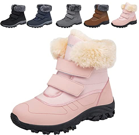 Fadezar Waterproof Walking Ankle Boots Womens Winter Warm Fur Lined Snow Boot Anti-Slip Hiking Outdoor Shoes Pink 5.5 UK (Label Size 39)