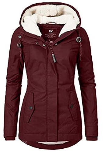 JQAM Manteau d'hiver en Coton épais for Femmes, Parka Coupe-Vent, Manteau matelassé, col en Fourrure, Veste Longue à Capuche for Femmes for Noël et l'hiver (Color : Red, Taille : L)