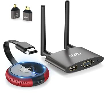 Wireless HDMI Transmitter and Receiver 4K/5.8G, VGA&HDMI Dual Screens HDMI Extender Sender Casting Audio Video for Laptop, TV Box, Camera, USBC, CC-TV, PS5 to HDTV, Projector, Monitor 165FT/50M