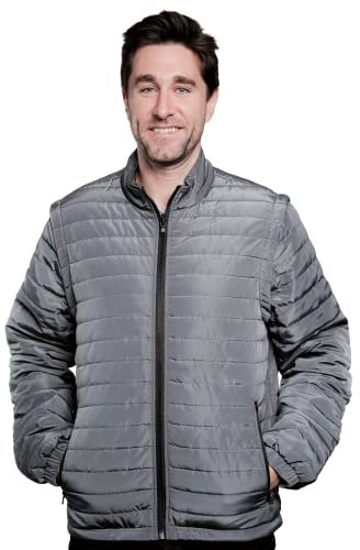 Marwin Sports Everest Men Performance 2-in-1 Water Resistant Puffer Jacket with Removable Sleeves, Grey, XXL