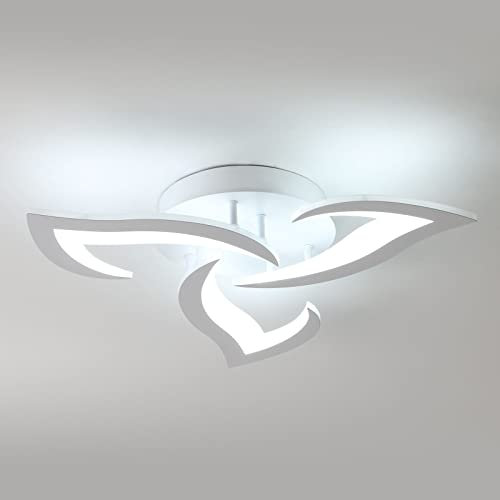 SENQIU Modern LED Ceiling Light, 36W LED Ceiling Lights with 3 Petal-Shaped Lamps, 6500K Cool White, Acrylic Leaf Chandelier Lighting Fixture for Bedroom, Living Room, Office, White