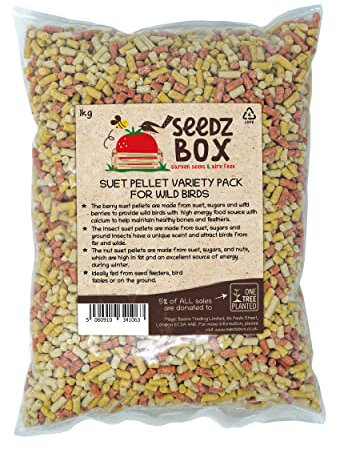 Suet Pellets Wild Bird Food 1kg - Variety Rainbow Pack - Including Suet Nut Berry and Insect Pellets - Attracts Woodpeckers Blackbirds Robins Jays and Wrens