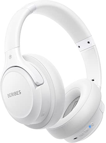 BERIBES Bluetooth Kopfhörer Over Ear, 65 Std Kopfhörer Kabellos Bluetooth mit 6 EQ-Modi, HiFi Stereo, Eingebautes Mikrofon, Faltbares Wireless Headphones für Handys/iPad/Laptops/PC (Weiß)