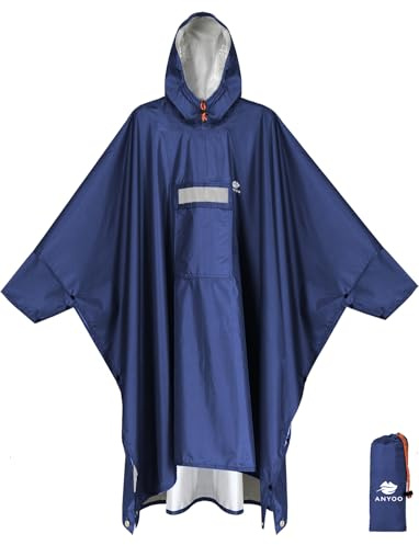 ANYOO Poncho de Pluie Imperméable avec Manches et Poche, Léger et Réutilisable, avec Capuche pour Activités de Plein Air, Bleu foncé, Taille Unique