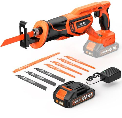 Scie Sabre Sans Fil, Scie Egoîne Electrique Sans Fil 3000SPM Avec Batterie 2000mah, 8 Pièces Changement De Lame Sans Outil, Scies Alternatives Sans Fil Pour La Coupe Du Bois Et Du Métal