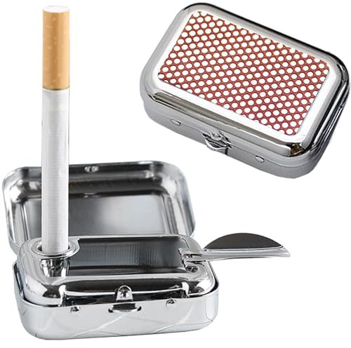 AGD LIGHTS 2 Stück Taschenaschenbecher Geruchsdicht Aschenbecher Mit Deckel Reiseaschenbecher Mini Tragbarer Ashtray Mit Zigarettenablage Quadratischer Metall Aschenbecher (Rot)