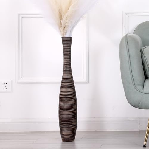 Leewadee Jarrones Decorativos Grandes - Floreros Altos Modernos para Flores O Pampas, 65 cm, Marrón, Resina