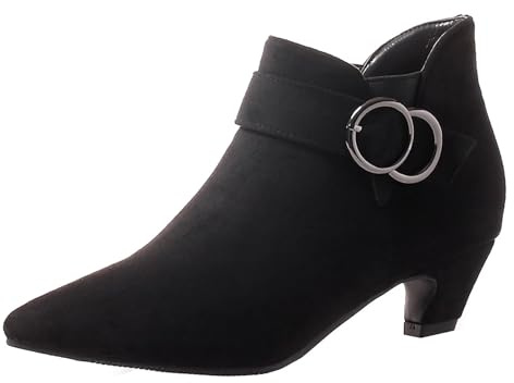 HSyc JRX Bottines à bout pointu pour femme avec petit talon et boucle à enfiler, Noir , 34 EU
