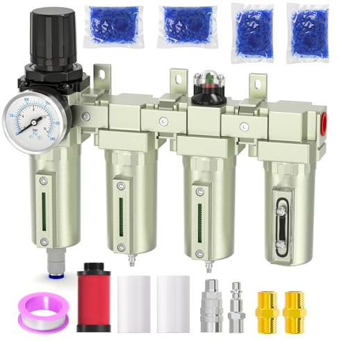 BOGERDACK Industrial Grade 4-Stage Air Drying System, 1/2 NPT with Auto Drain, desiccant dryer, air regulator, Particulate Filter and Coalescing Filter for for Paint Spray， Plasma Cutter