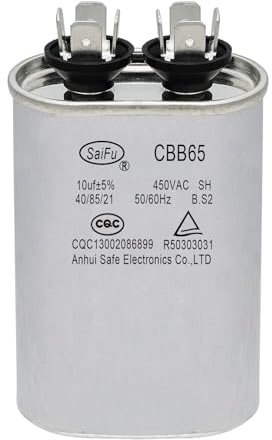 Condensateur de démarrage ovale 10 uF 450 V AC 50/60 Hz CBB65 CBB65A 105 MFD 450 V Condensateur de climatisation pour unité CA Démarrage du moteur de ventilateur ou pompe de piscine ou condensateur