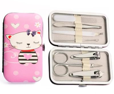KGDUYC 7 Set de Manicura para Mujeres, kit manicura,manicura,Corta Uñas y Kit de Aseo para Cejas, Herramientas para el Cuidado de Las Uñas de Acero Inoxidable con Cuero para Viajes y Hogar