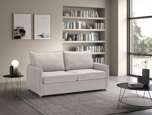 Deshome – Divano letto matrimoniale 2 posti | 3 posti 170x90cm, divano letto con materasso, cuscini da seduta estraibili, struttura pieghevole, tessuto morbido al tatto, CLEOPATRA (Beige)