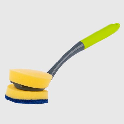 La Briantina Lavapiatti Spugna Abrasiva – Manico Ergonomico, Doppia Superficie Morbida e Abrasiva, Ideale per Stoviglie e Prelavaggio