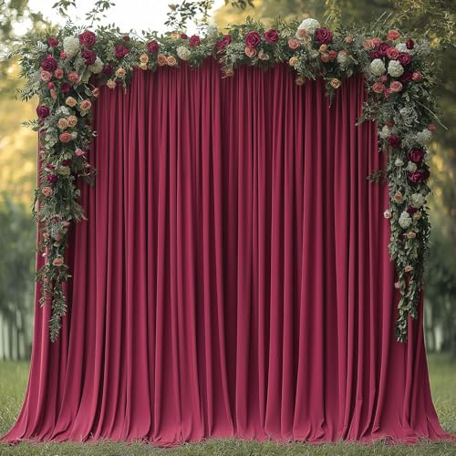 ESGOTBME Lot de 2 Rideaux de Fond infroissables en Tissu Doux pour fête, Mariage, décoration de fête d'anniversaire, arrière-Plan pour Photographie, Bordeaux, 1,5 x 3 m