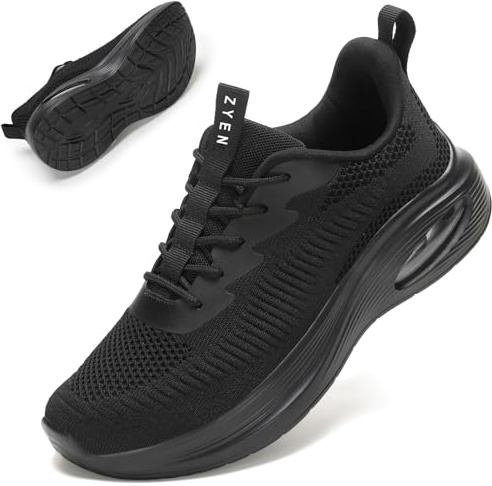 ZYEN Wide Fit Trainers for Women Air Cushion Extra Wide Fit Road Running Shoes Non-Slip Athletic Sneakers Breathable Lightweight Gym Workout Trainer 88112 All Black 39