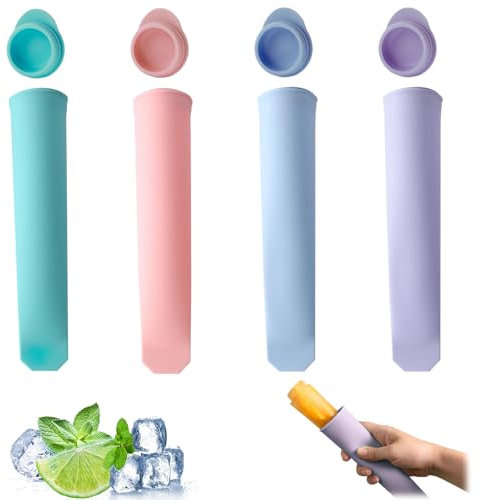 Set di 4 stampi in silicone per ghiaccio ad acqua, riutilizzabili, con coperchio, in silicone senza BPA, capacità 100 ml, salvaspazio, flessibili e facili da rimuovere per gelato rinfrescante in