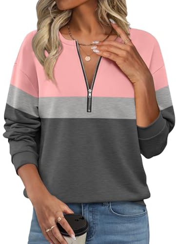 TICTICMISS Womens Sweatshirts Half Zip Fleece Pullover Tops Color Block Quarter Zipper Hoodies Fall Winter Clothes
