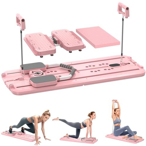 IMAYCC Pilates Board 3-Level Adjustable Resistance & Foldable Multi-functional Reformer Set with Timer, Phone Holder and More Accessories for Home Gym Full Body Workout