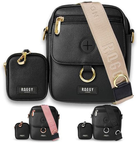 ROGGY LONDON Dog Walking Bag - Mini Dog Treat Pouch - Crossbody Strap - Poop Bag Dispenser-Luxury Dog Aceessories (Latte Strap)