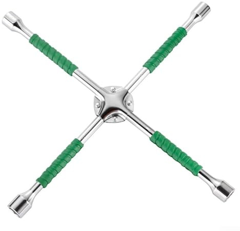 Llave de cuatro vías para tuerca de rueda de coche, 17 mm, 19 mm, 21 mm, 23 mm, llave de vaso resistente con mango de 35 cm, llave cruzada de acero para automóvil (20 pulgadas, verde)