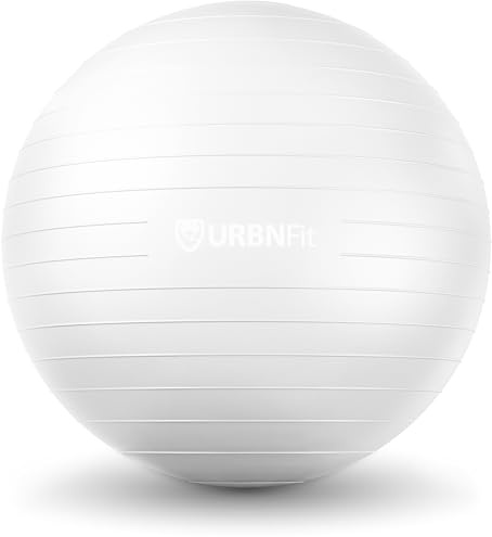 URBNFit Exercise Ball - Yoga Ball in Multiple Sizes for Yoga, Pilates, Pregnancy, Stability - Anti-Burst Swiss Balance Ball w/Quick Pump – Office Ball Chair for Home and Gym – 34 Inch - White
