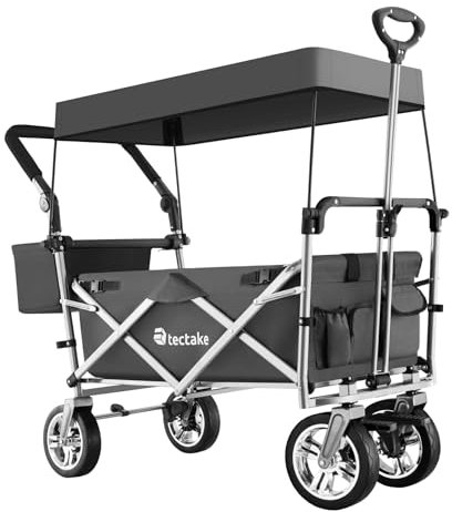 tectake® Carretto Richiudibile, Carriola da Trasporto, Carrello a Mano, Tettuccio Removibile, Borsa per il Trasporto, Acciaio, Giardino, Esterno, Campeggio, Portatutto - Grigio