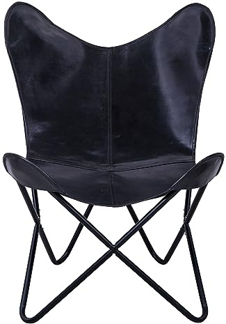 Shy Shy Let's Touch The Sky Black Leather Butterfly Accent Chair - Armless, Retro Style with Iron Frame - Living Room, Bedroom, Office, Patio Garden