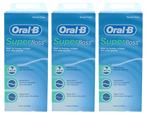 3 x Super Waxed Dental Floss 50 Strands Braces Bridge Wide Space Oral Teeth