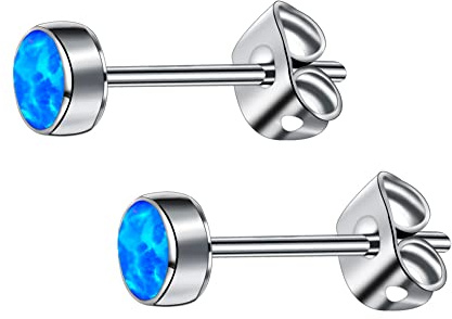 Artskin Opal-Ohrstecker für Frauen Mädchen Ohrringe Titan hypoallergen Ohrring 4 mm Geburtsstein blauer Opal Ohrstecker für empfindliche Ohren Mode Damenschmuck