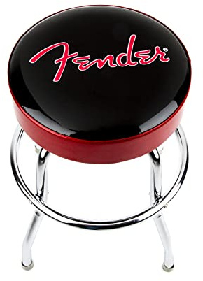 Fender Red Sparkle Logo Swivel Barstool, Great Gifts for Dad, with 1 Year Limited Warranty, Simple Assembly, Black/Black, 24
