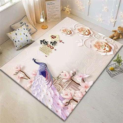 RUGMRZ Bodenbelag Balkon Deko Teppich Wohnzimmer Sofa Tier Pfau dick Rosa Teppich Wohnzimmer antirutschmatte Teppich bodenbelag Balkon deko Teppich Garten Teppich300x400CM