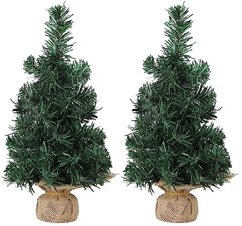 belupai 3PCS Mini Tabletop Christmas Tree,10in Green Small Xmas Tree Artificial Miniature Pine Tree with Burlap Base for Indoor Outdoor Home Fireplace Decor(Green)
