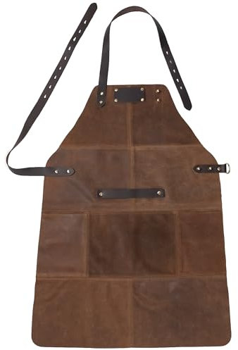 Hamosons Hochertige Lederschürze, Grillschürze, BBQ-Schürze, Arbeitsschürze, Werkzeugschürze, aus Velours-Echt-Leder, mit Taschen, zum Grillen, Kochen, BBQ oder als Geschenk, Modell 980