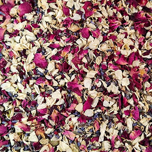 Natural 100% Biodegradable Confetti Wedding | 1 LITRE of Dried Flowers Confetti: Burgundy Rose Petals, Jasmine and Lavender | Eco-Friendly & 100% Biodegradable | Suitable for 12-15 Guests