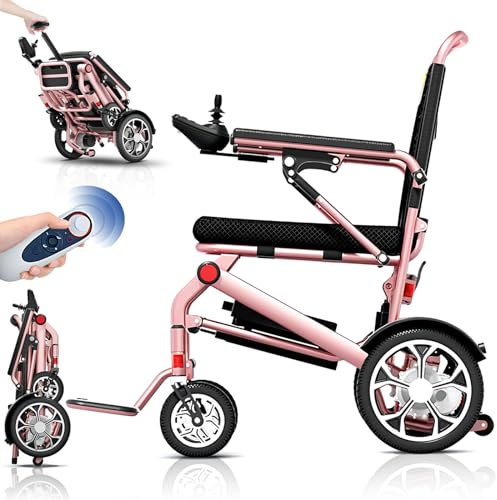 Bueuwe Ultraleichter Faltbarer Elektrische RollstüHle, 14.9 Kg, Faltbar Elektrorollstuhl FüR Die Wohnung,TragfäHigkeit 150 Kg, Leicht Rollstuhl Elektrisch Mit Fernbedienung, Sitzbreite 45CM,12a