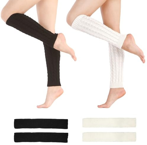 GFTCGK Lot de 4 paires de jambières pour femme, jambières pour ballet, fitness, yoga, femmes et filles (noir et blanc), Noir , M
