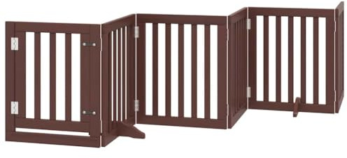 vidaXL Hundgrind med dörr vikbar 15 paneler brun 750 cm poppel, husdjursgrind, hundgrind för trappor, valpgrind för trappor, hundgrind med dörr