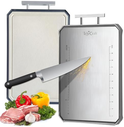 Empire Double-Sided Cutting Board – 304 Food-Grade Stainless Steel Chopping Board for Kitchen, Ideal for Cutting Meat, Vegetables, Fruits & Bread – Durable, Non-Slip, Easy to Clean