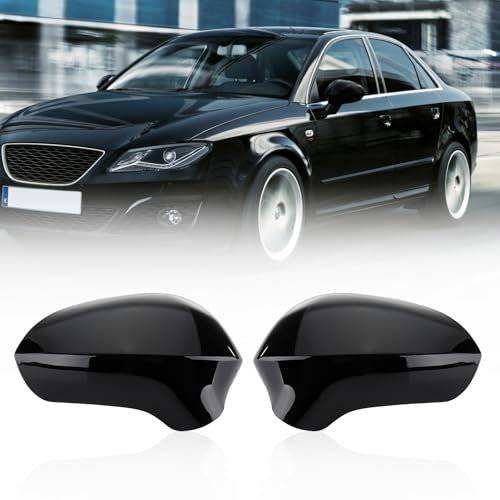 GEARMONSTER 1 Paar Auto Spiegelkappen, Rückspiegelgehäuse, Auto Rückspiegel Abdeckung Ersatz für Seat Ibiza 6J Seat Leon Seat Exeo 2008-2017 Außenspiegel Links und Rechts, Glänzend Schwarz