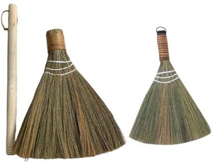 KICHOUSE 2pcs Handmade Bamboo Broom Set Detachable Long Handle and Small Soft Sweeper Desktop Dust Brush Multifunctional Cleaning Brooms for Home and Office