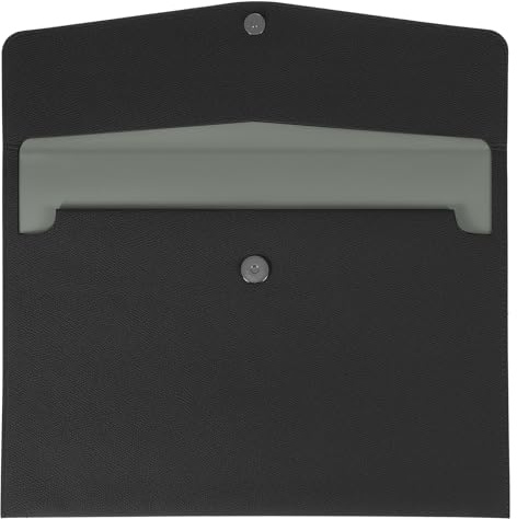 sourcing map PU Leather File Folders, A4 Envelope Folder File Document Storage Bag Portable File Folder Organizer Case with Button Closure for Office Business(Dark Black)