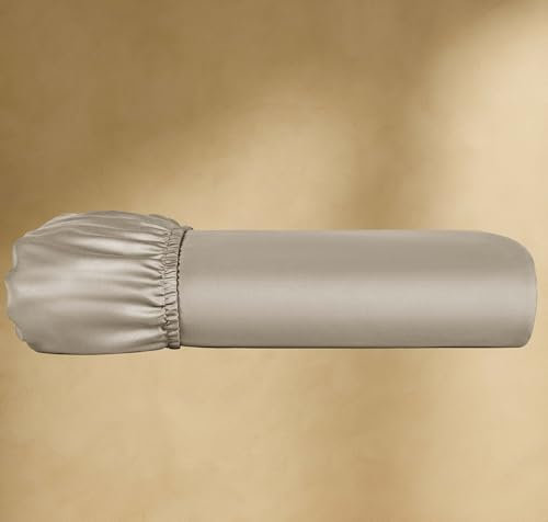 Seralino Mako Satin Spannbettlaken 160x200cm Baumwolle Beige Taupe | 100% Bio Baumwolle Leinentuch 160x200 | weiches Spannbetttuch 160x200| Bettlaken 160 x 200 für Matratze bis 30cm Steghöhe