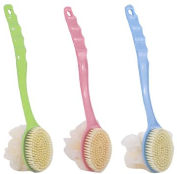 HONITANO Lot De 3 Brosses De Bain Double Face à Long Manche 3 Couleurs Nordiques Brosse De Massage Corporelle Exfoliante Dos Accessoires Bain