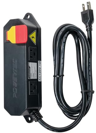 POWERTEC Dual Outlet Power Tool Safety Switch - 120V 15A Paddle Switch with Key Lock, for Router Tables, Table Saw, Drill Press, Disc Sander, Vacuum (72009)