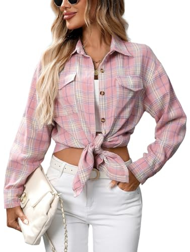 YUTILA Damen Karohemd– Langarm Freizeithemd mit Brusttaschen – Klassisches Kariertes Hemd für Alltag & Outdoor