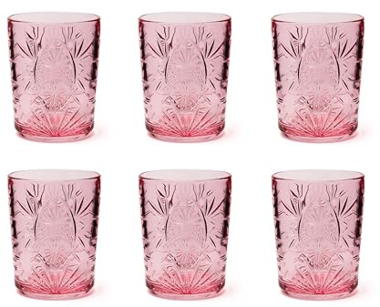 Excelsa Color Tumbler - Juego de 6 vasos de cristal decorados, multicolor, con decoración en relieve, 350 ml, 8 x 10 cm (rosa)