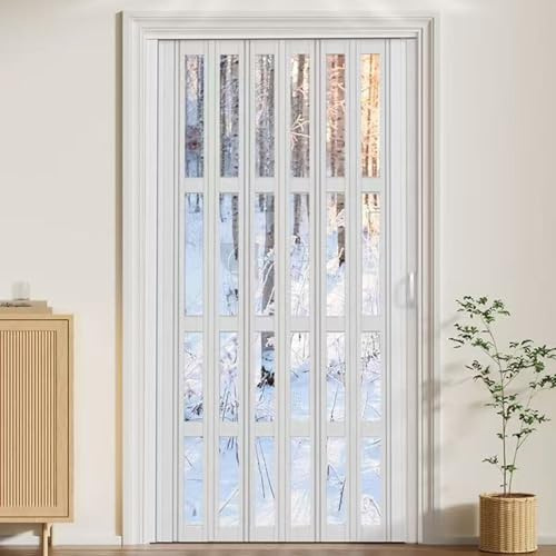 Hggdsac Concertina Door, Concertina PVC Internal Folding Door, Space-Saving, for Cabinet Closet Cupboard, Kitchen Hallway Divider Screen, Shower Privacy Door Kit, White(W×H:75×195cm)
